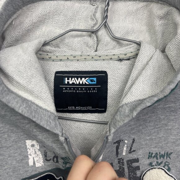 Y2K Tony Hawk Hoodie Boys Grey / Blue Skate Skull AOP Embroidery Full Zip Read - Picture 6 of 12